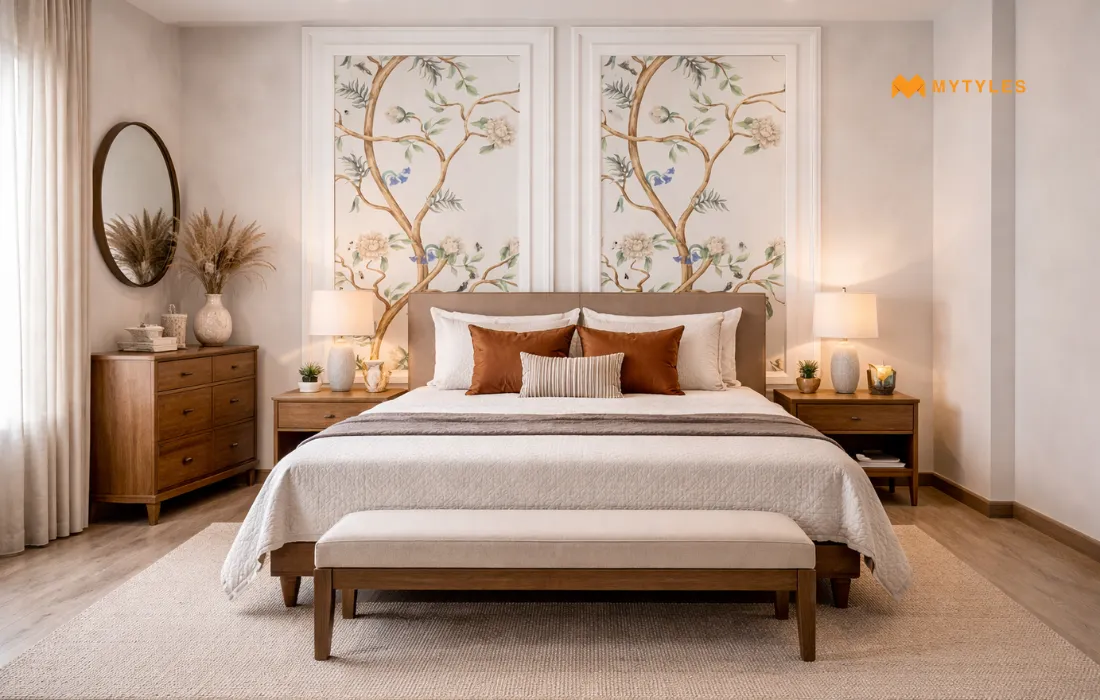 Floral Wall Tile in Bedroom